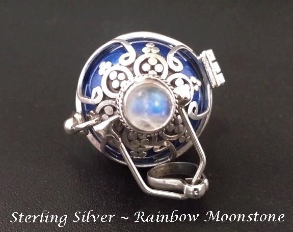 Sterling Silver Harmony Ball, Rainbow Moonstone Gemstone - Click Image to Close